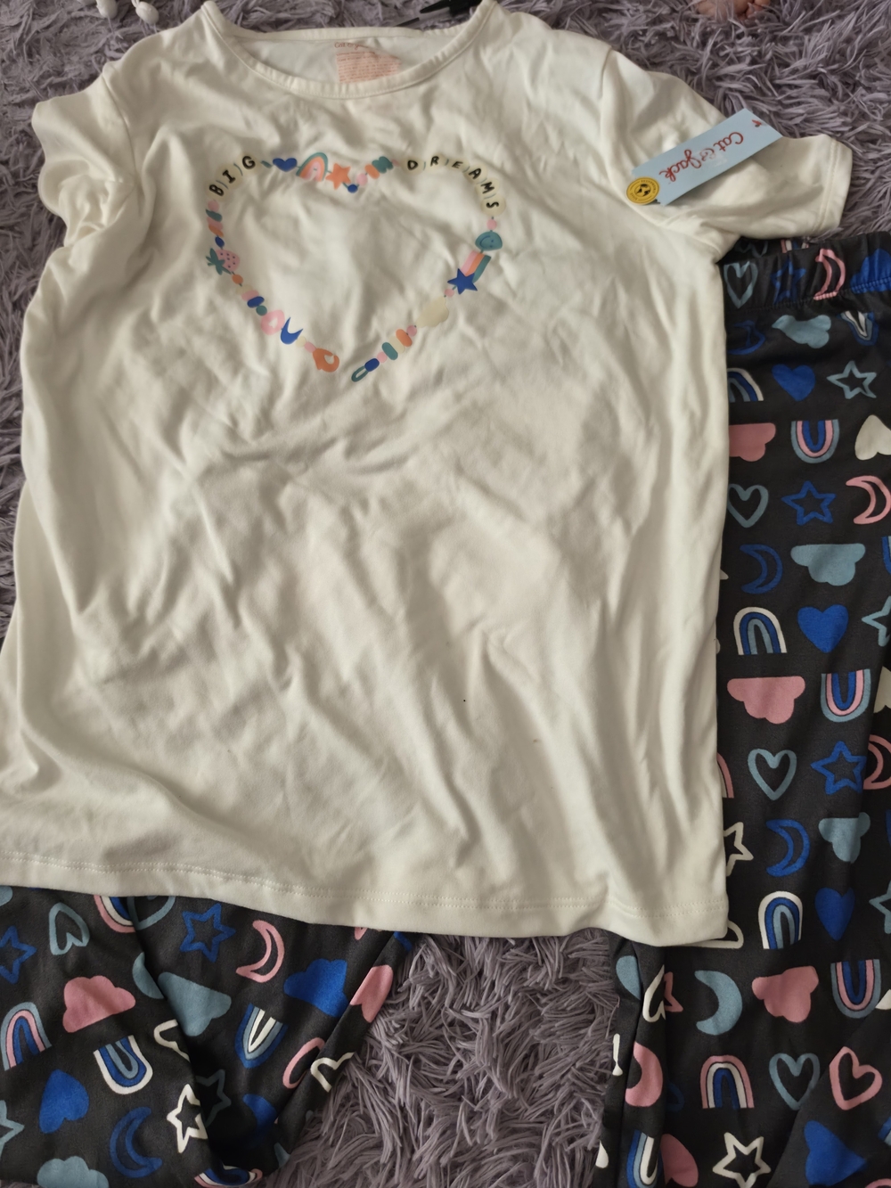 Cat & Jack Girls XXL 16/18 2pc Pajama Set Heart Graphic Short Sleeve Pants